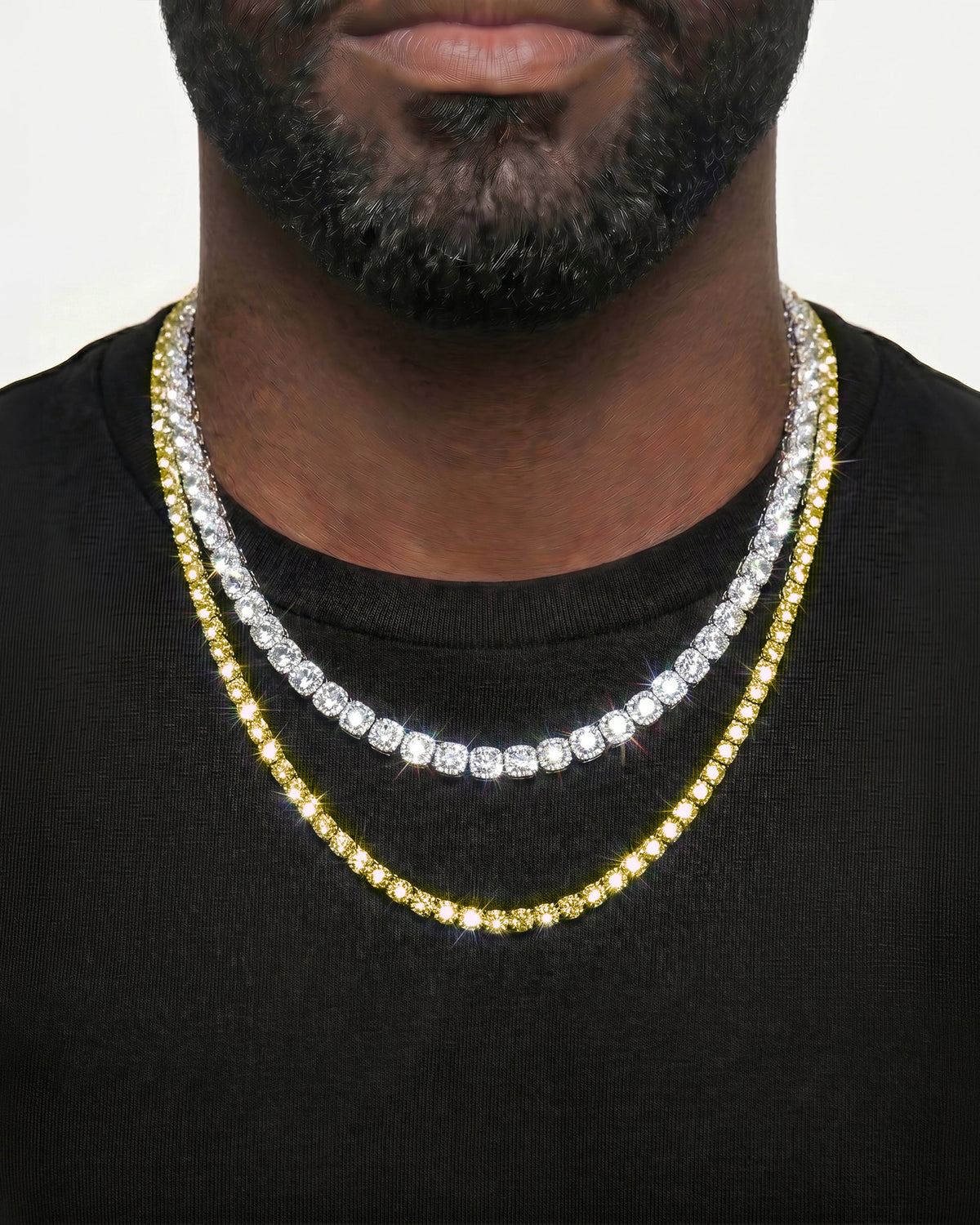 14K Yellow Gold VVS Moissanite Cuban Necklace Stack