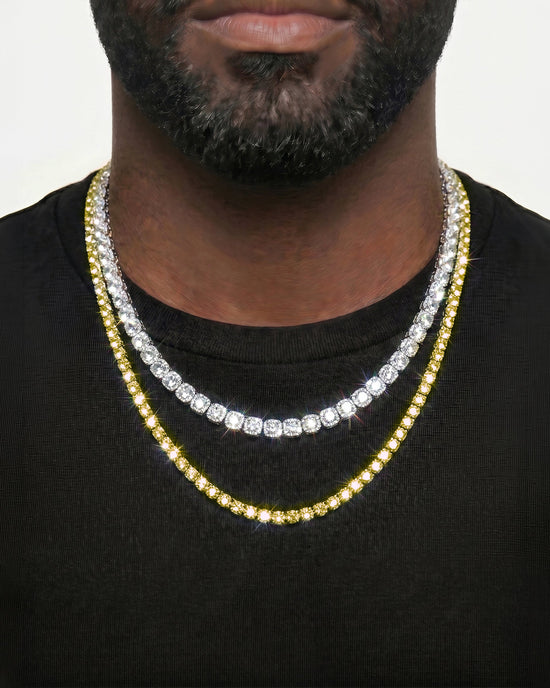 14K Yellow Gold VVS Moissanite Cuban Necklace Stack