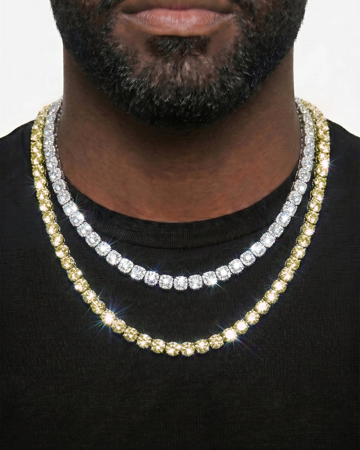14K Yellow Gold VVS Moissanite Cuban Necklace Stack