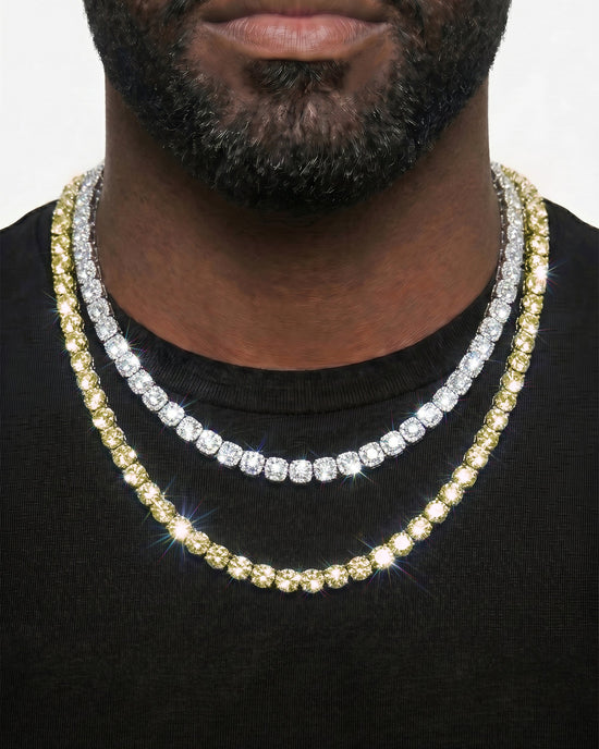 14K Yellow Gold VVS Moissanite Cuban Necklace Stack