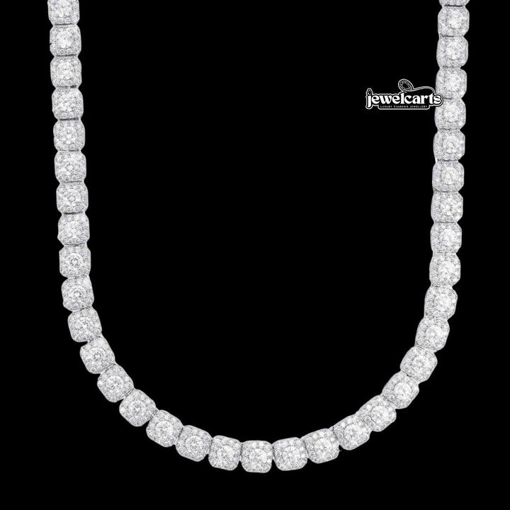 6MM Moissanite Clustered Tennis Chain 14K White Gold Front View