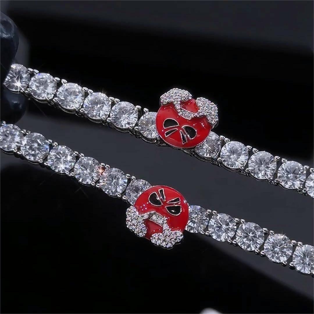 Round Moissanite Red Mask Accent Tennis Necklace in 14K White Gold