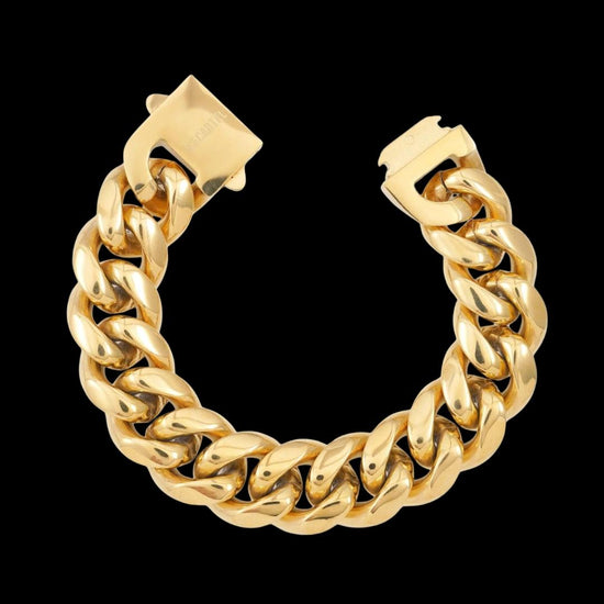 18MM Yellow Gold Cuban Chain and Bracelet Set