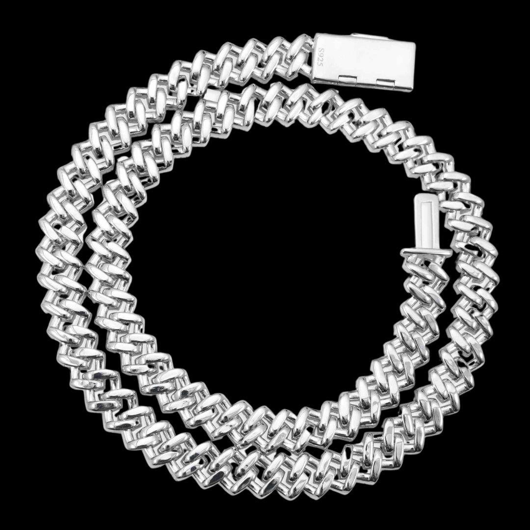 12MM VVS Moissanite Double Row Cuban Necklace 14K White Gold