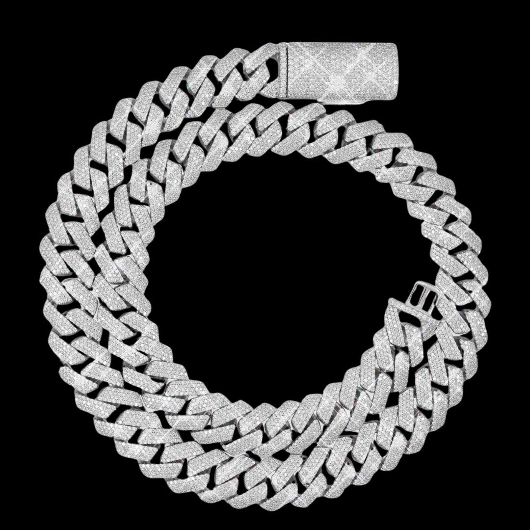 15MM 4-Row Moissanite Cuban Link Chain 14K Gold