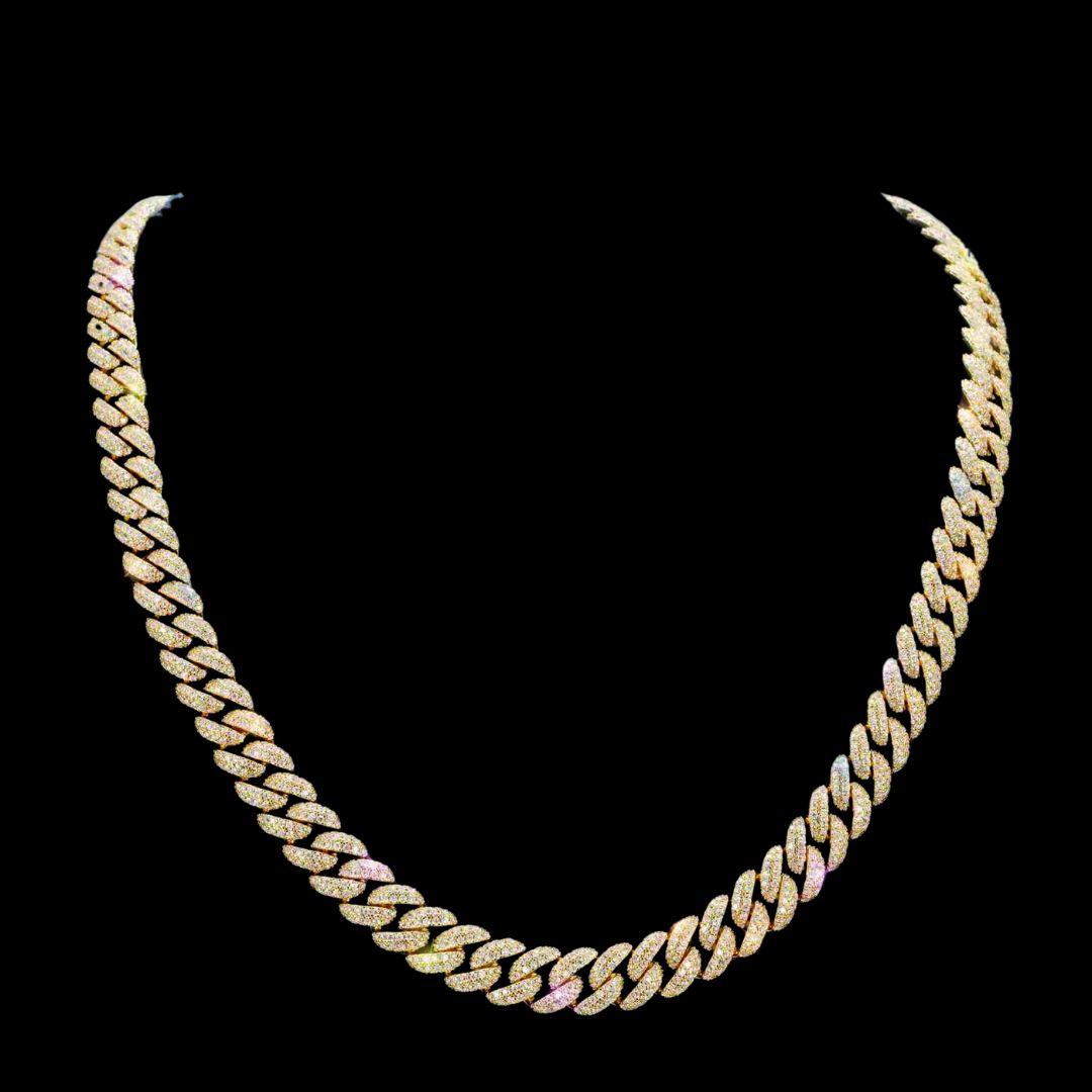 10MM D-E VVS Moissanite Iced Cuban Link Necklace in 14K Gold