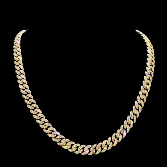 10MM D-E VVS Moissanite Iced Cuban Link Necklace in 14K Gold