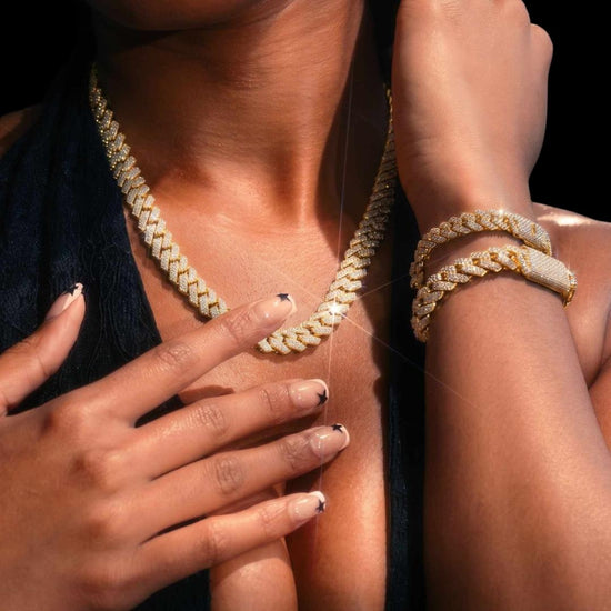 10MM Moissanite Cuban Link Chain and Bracelet Set