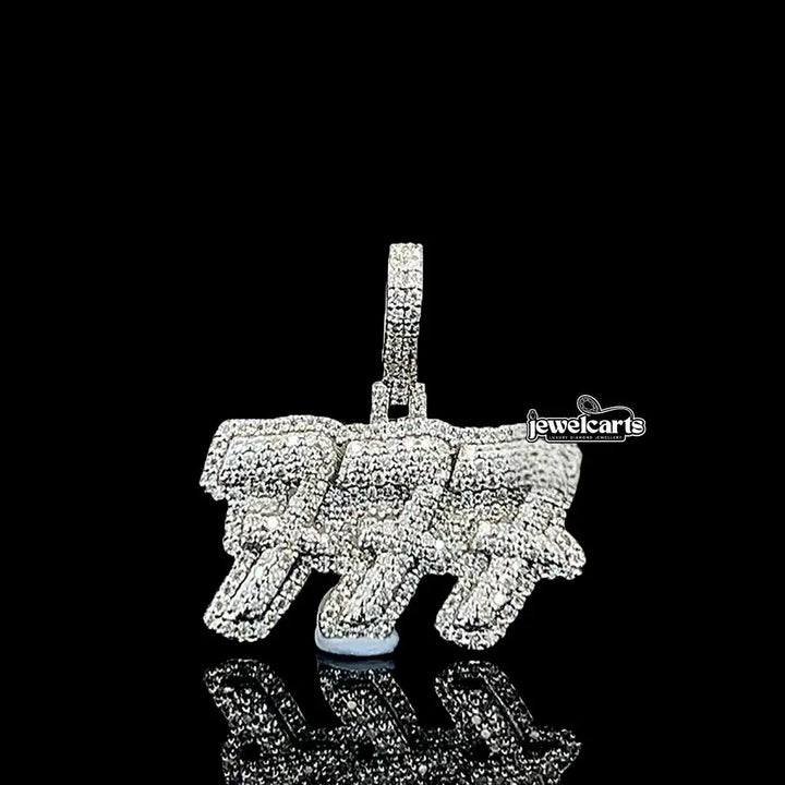 777 Iced Triple Number Moissanite Pendant in 925 Sterling Silver Front View