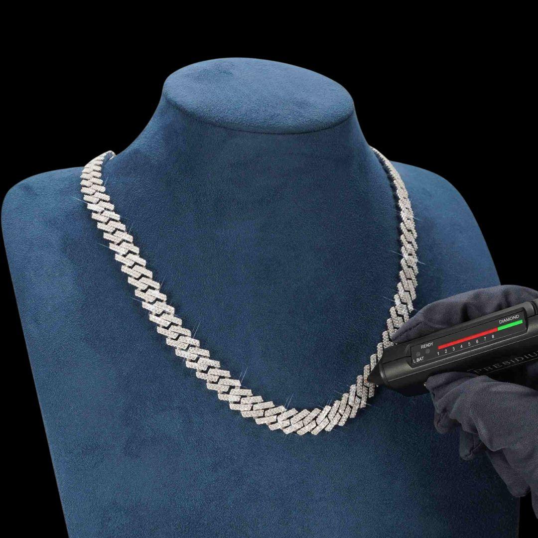 12MM VVS Moissanite Double Row Cuban Necklace 14K White Gold