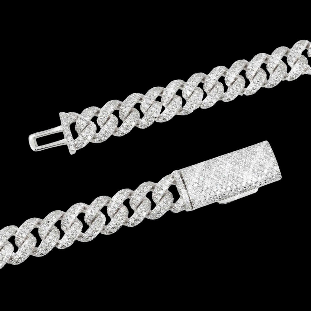 10MM D-E VVS Moissanite Iced Cuban Link Necklace in 14K Gold