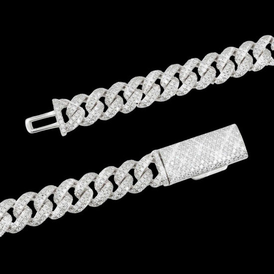 10MM D-E VVS Moissanite Iced Cuban Link Necklace in 14K Gold