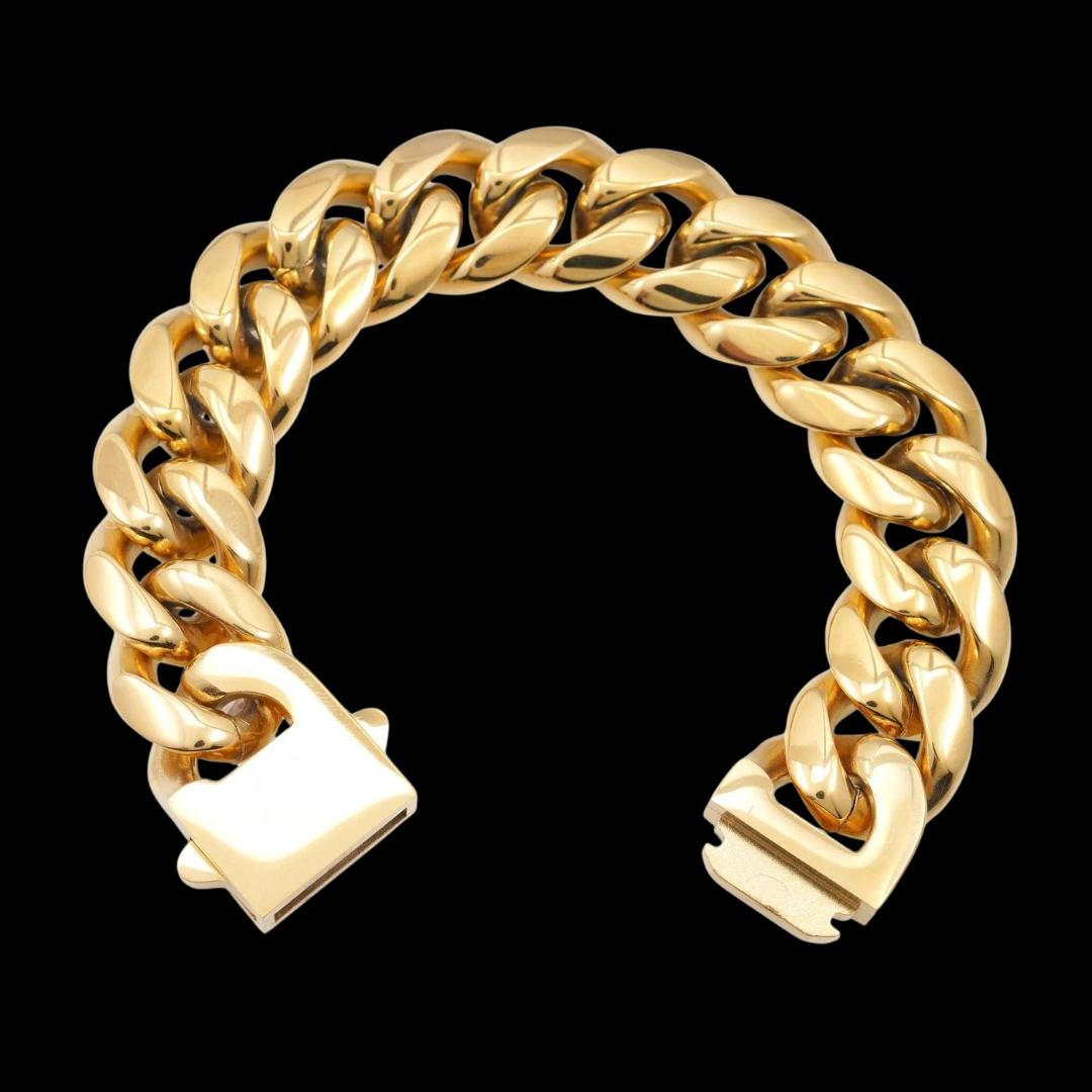 18MM Yellow Gold Cuban Chain and Bracelet Set