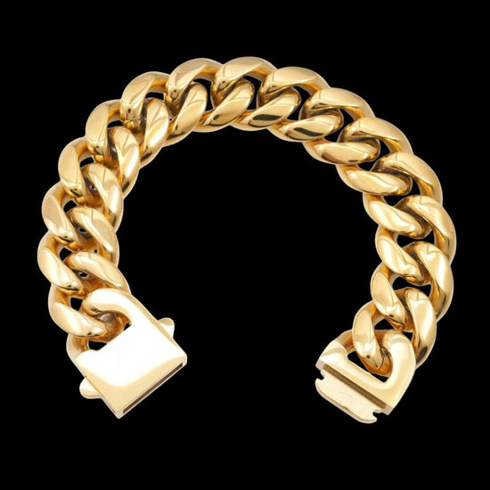 18MM Yellow Gold Cuban Chain and Bracelet Set