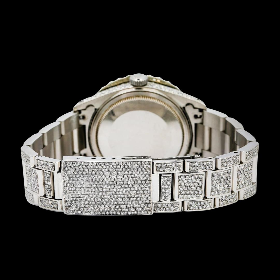 Rolex Datejust Ocean Blue Dial Diamond Markers Fully Iced Out Oyster Bracelet Moissanite Watch