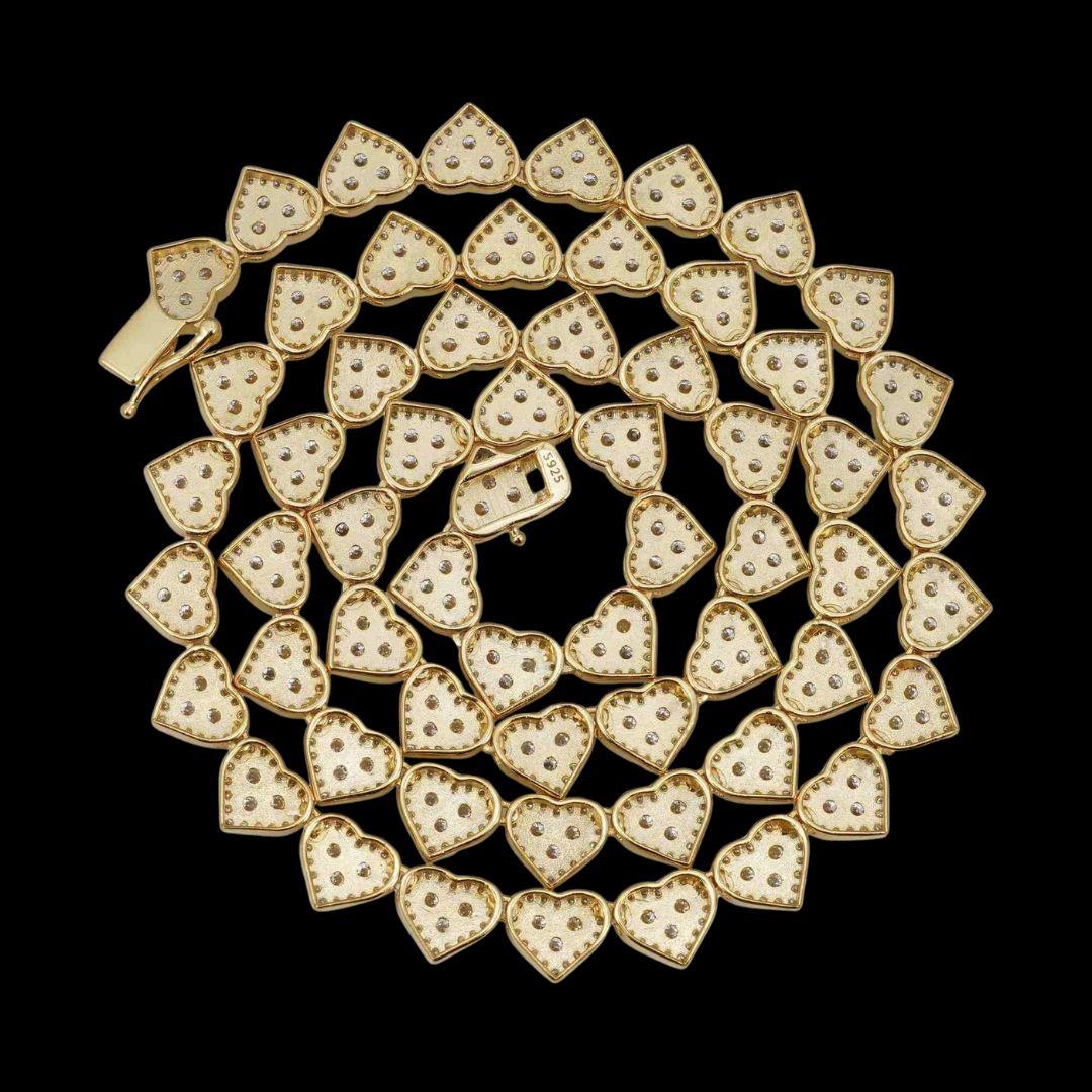 8.5mm Iced Out Heart Cluster Tennis Chain in 14K Gold Back View