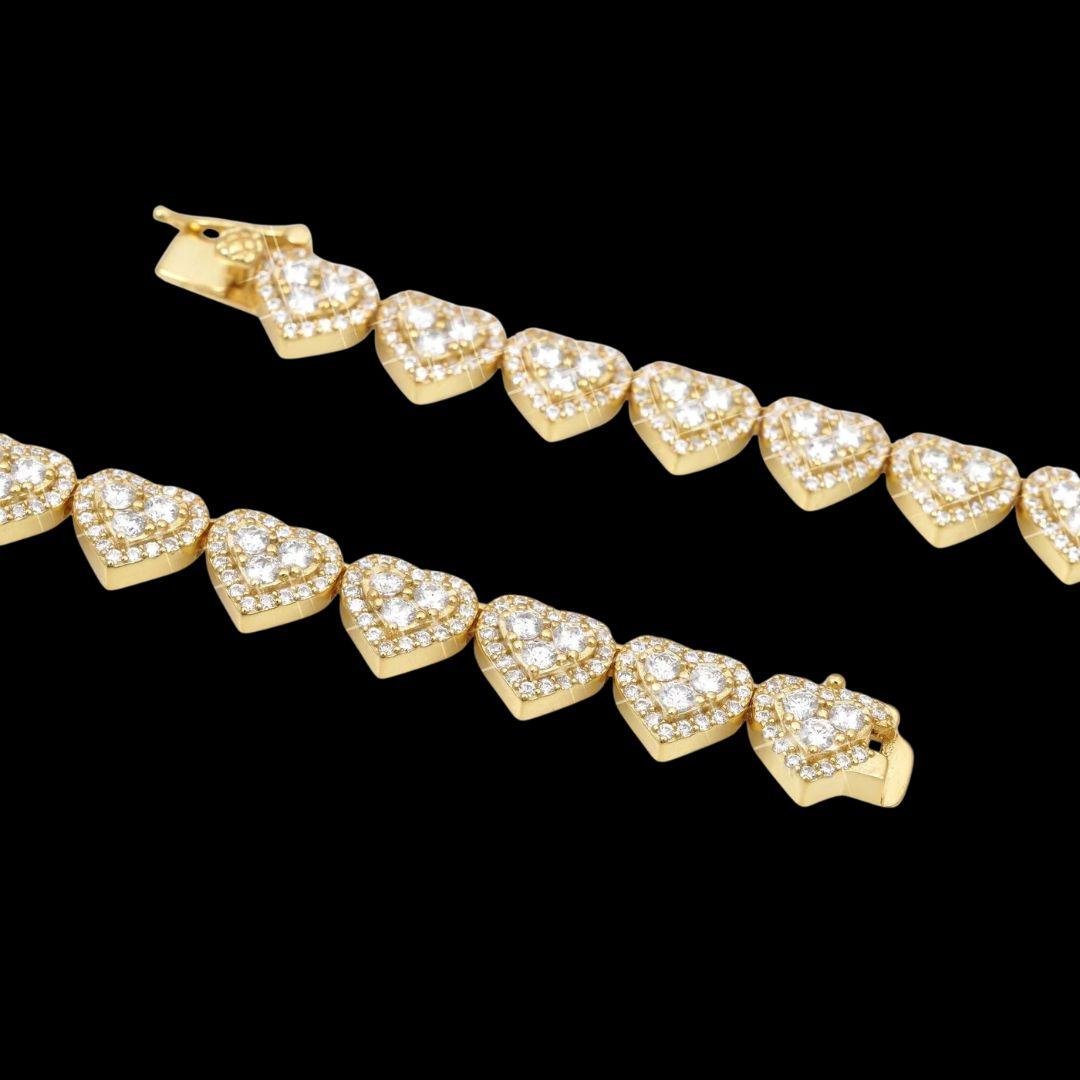 8.5mm Iced Out Heart Cluster Tennis Chain in 14K Gold Clasp View