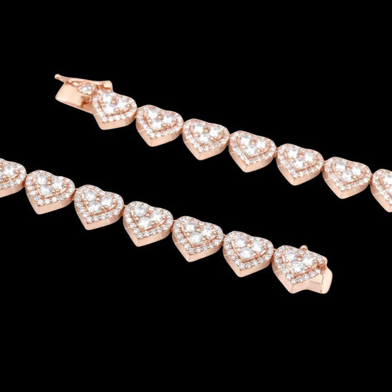 8.5mm Iced Out Heart Cluster Tennis Chain in 14K Rose Gold Clasp View