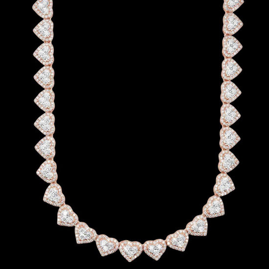 8.5mm Iced Out Heart Cluster Tennis Chain in 14K Rose Gold Front View