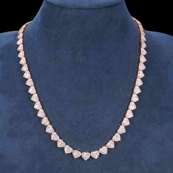 8.5mm Iced Out Heart Cluster Tennis Chain in 14K Rose Gold Necklace Display
