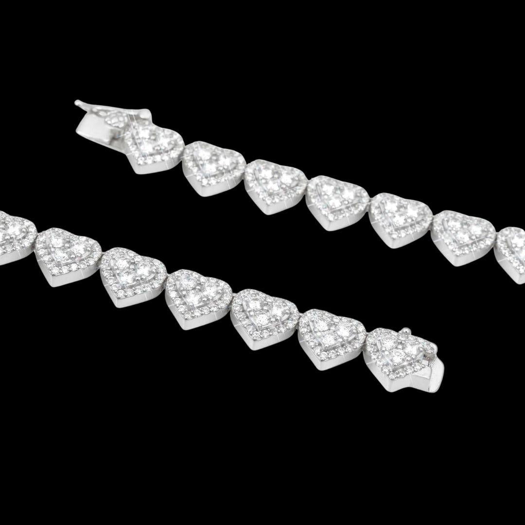 8.5mm Iced Out Heart Cluster Tennis Chain in 14K White Gold Clasp View