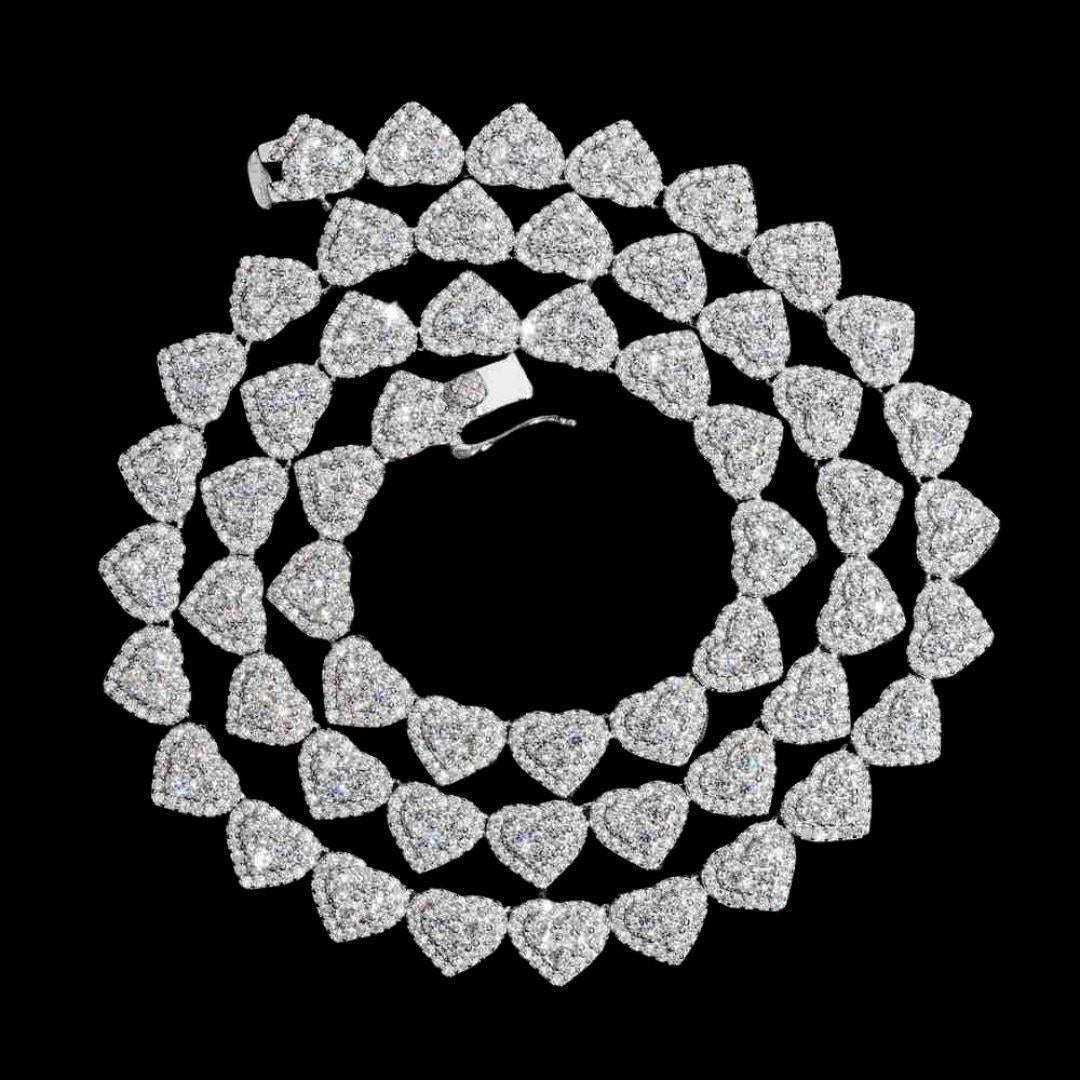 8.5mm Iced Out Heart Cluster Tennis Chain in 14K White Gold Close Up Front View