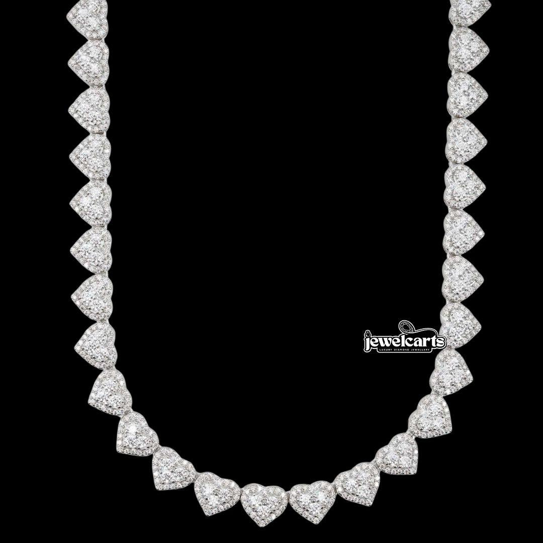 8.5mm Iced Out Heart Cluster Tennis Chain in 14K White Gold Front View
