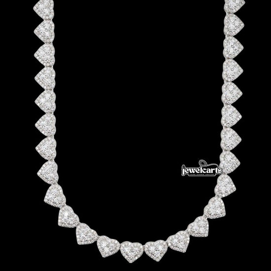 8.5mm Iced Out Heart Cluster Tennis Chain in 14K White Gold Front View