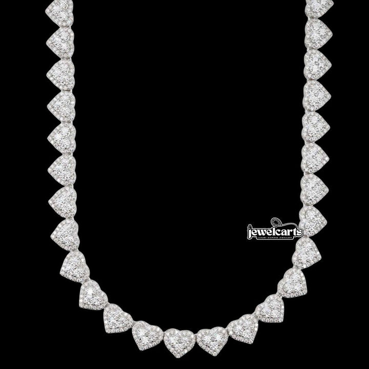 8.5mm Iced Out Heart Cluster Tennis Chain in 14K White Gold Front View