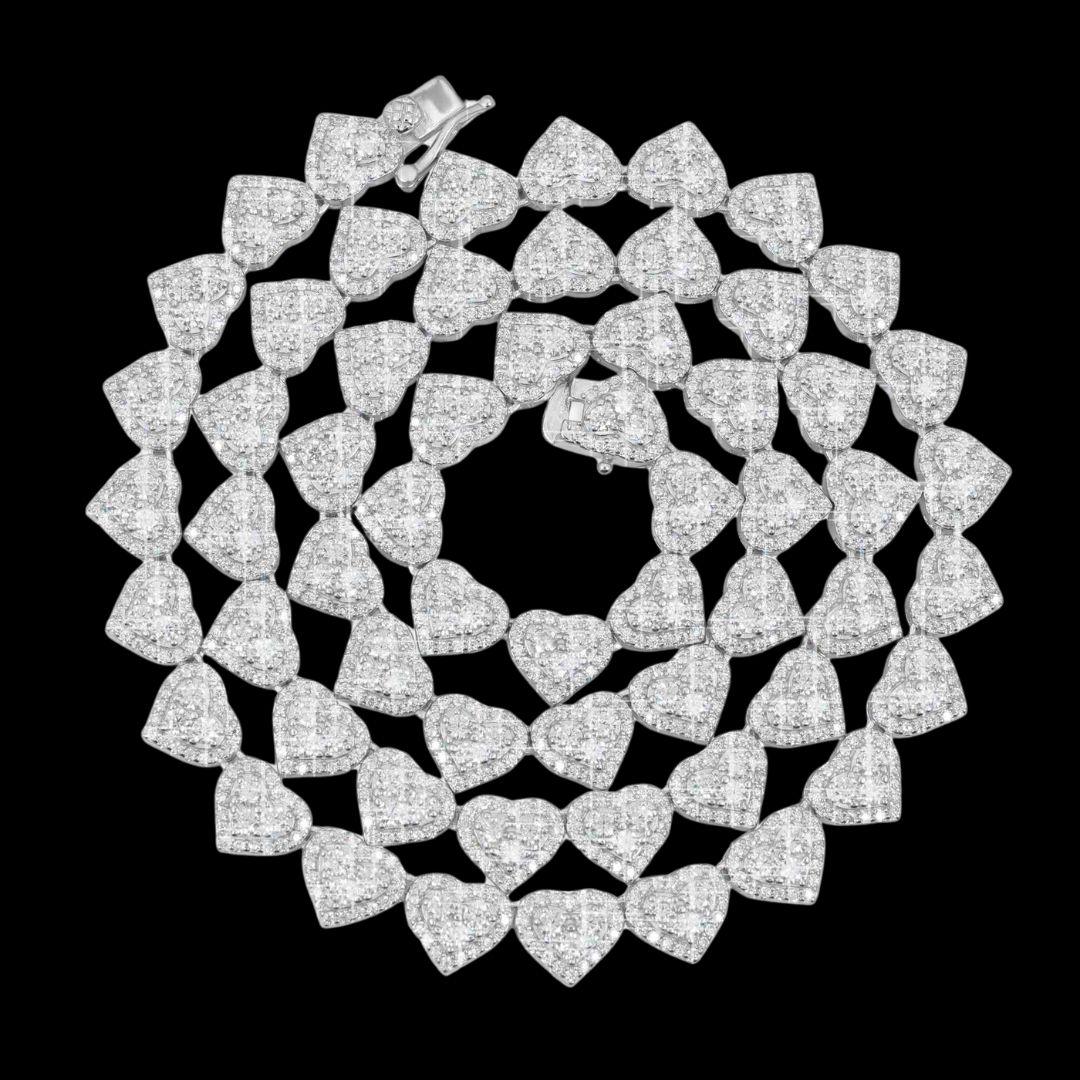 8.5mm Iced Out Heart Cluster Tennis Chain in 14K White Gold Full Close Up View