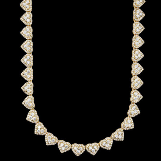 8.5mm Iced Out Heart Cluster Tennis Chain in 14K Yellow Gold Front View