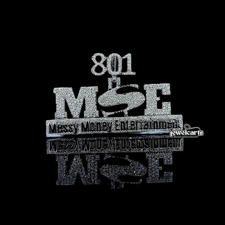 801 MSE Iced Letter Number Moissanite Pendant in 925 Sterling Silver Front View