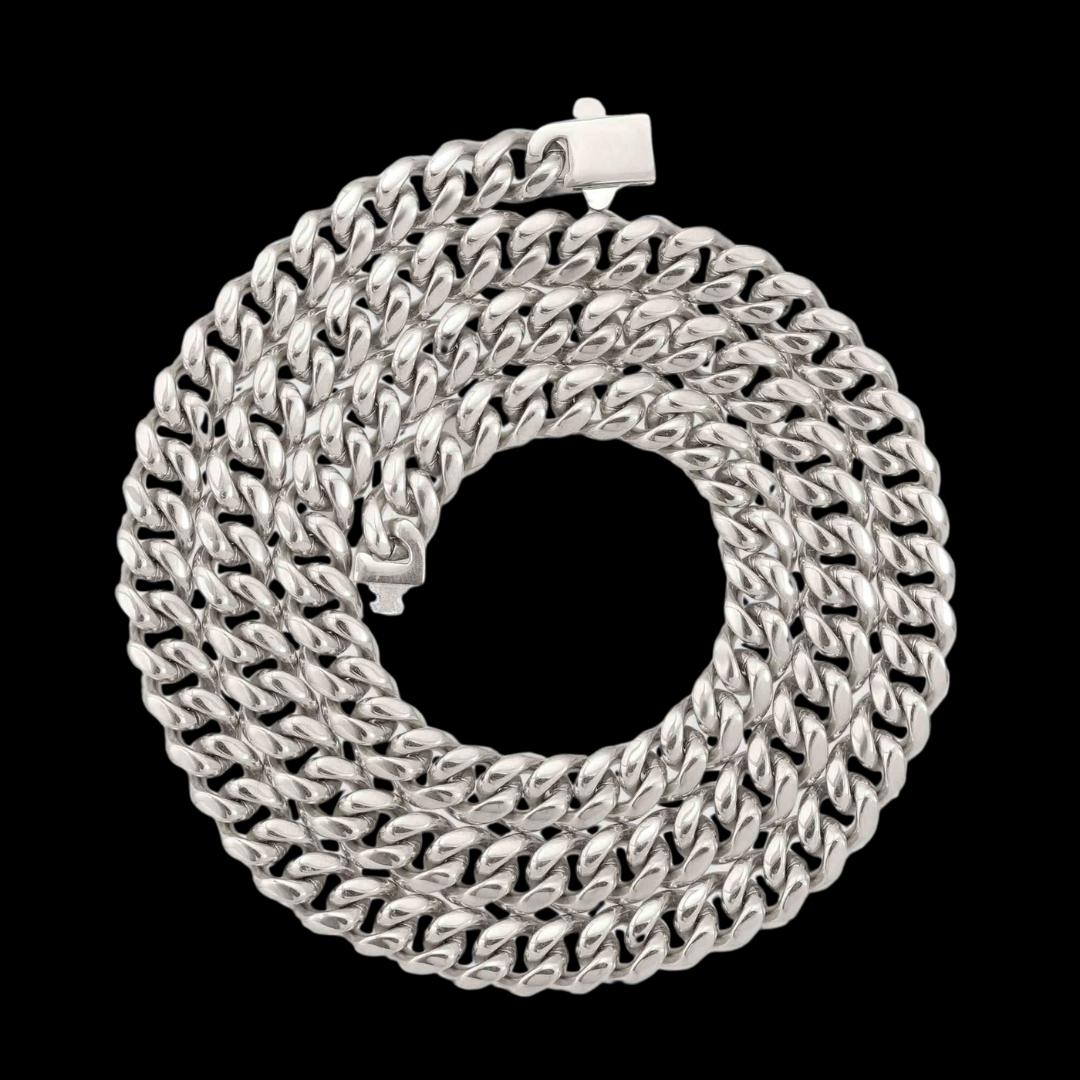 8MM 925 Sterling Silver Cuban Link Chain Full Close Up View