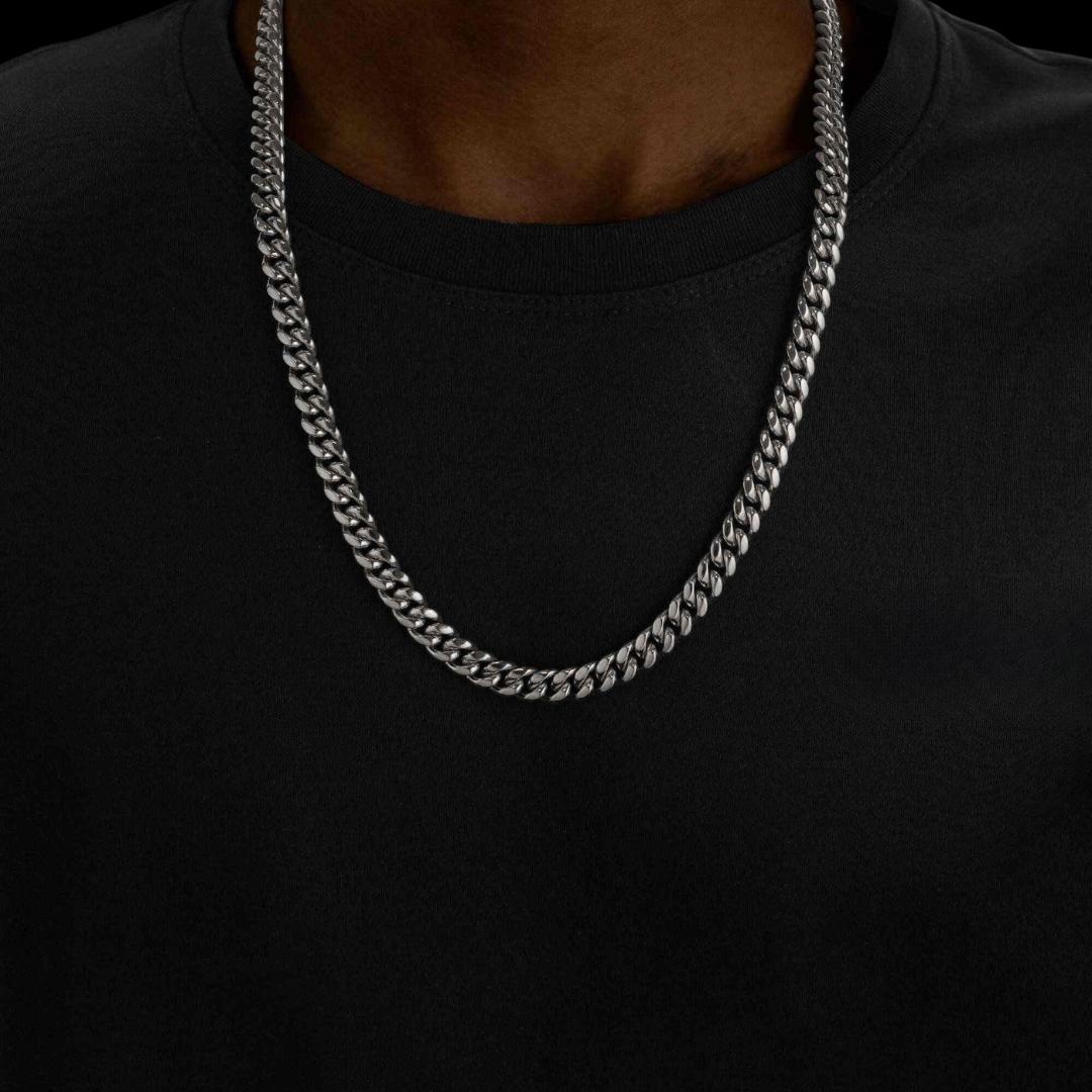 8MM 925 Sterling Silver Cuban Link Chain Neck View 