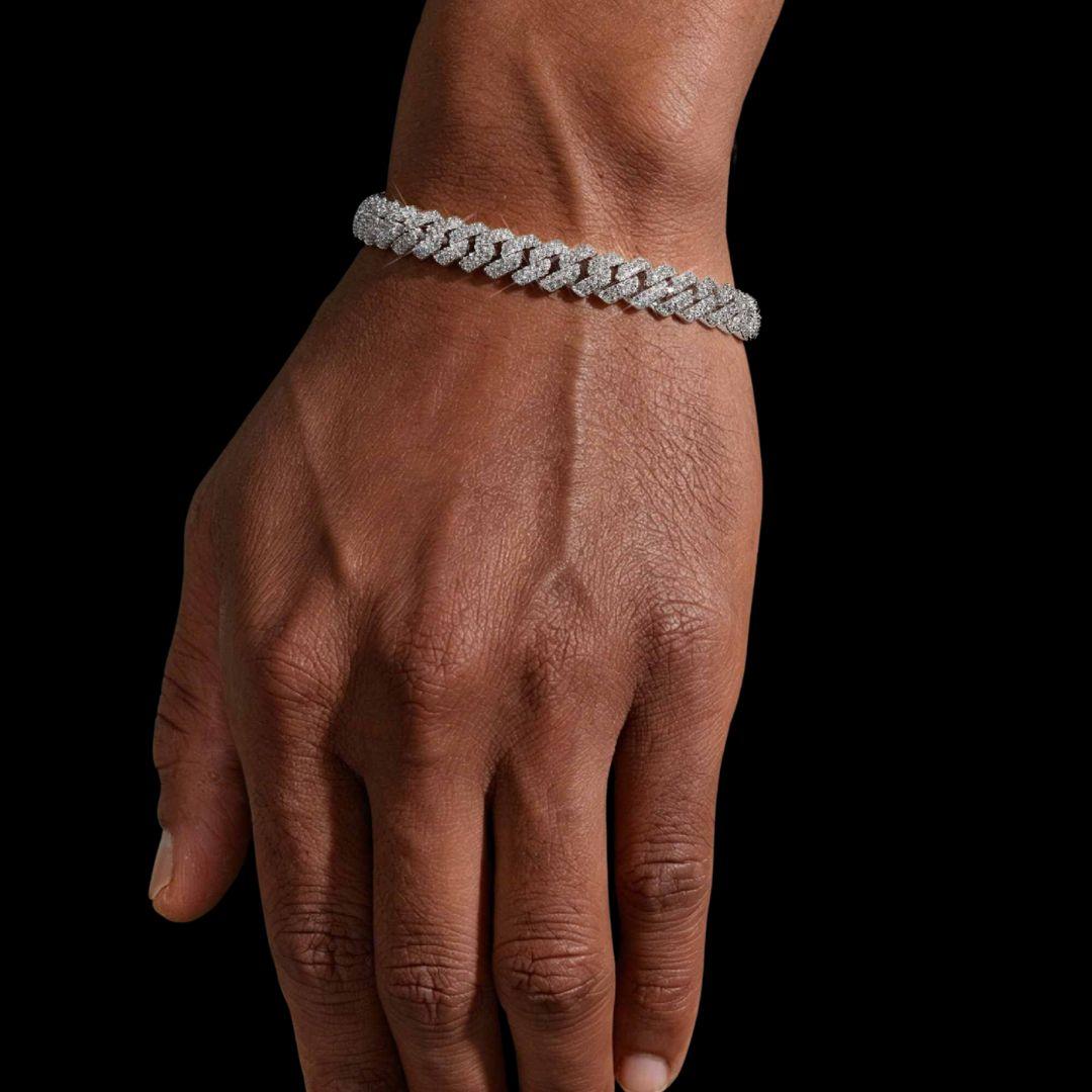8MM Moissanite Cuban Link Chain and Bracelet Set Bracelet On Hand View