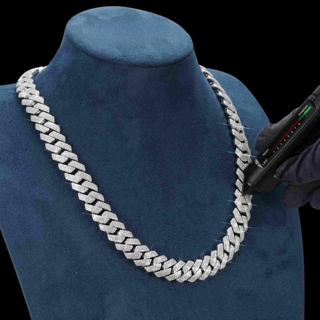 15MM 4-Row Moissanite Cuban Link Chain 14K Gold