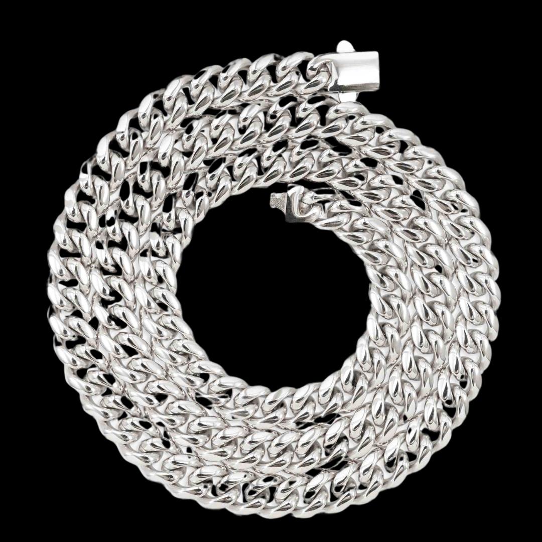 8mm Cuban Link Chain in 925 Sterling Silver Full Close Up View
