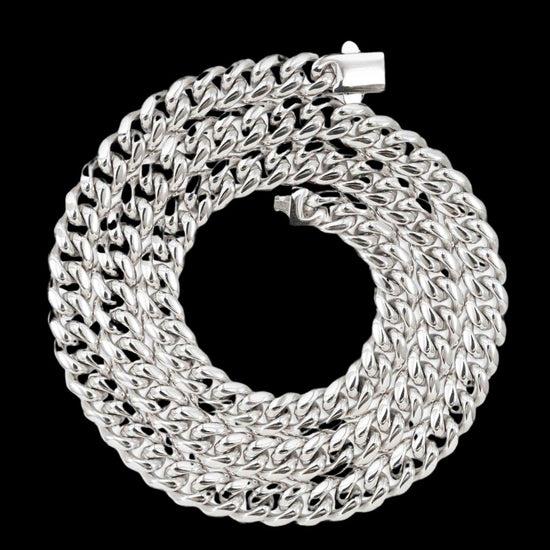 8mm Cuban Link Chain in 925 Sterling Silver Full Close Up View