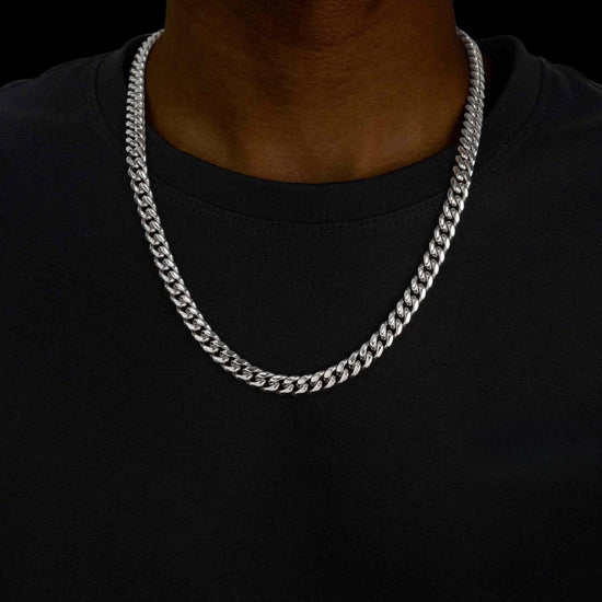 8mm Cuban Link Chain in 925 Sterling Silver Neck View 