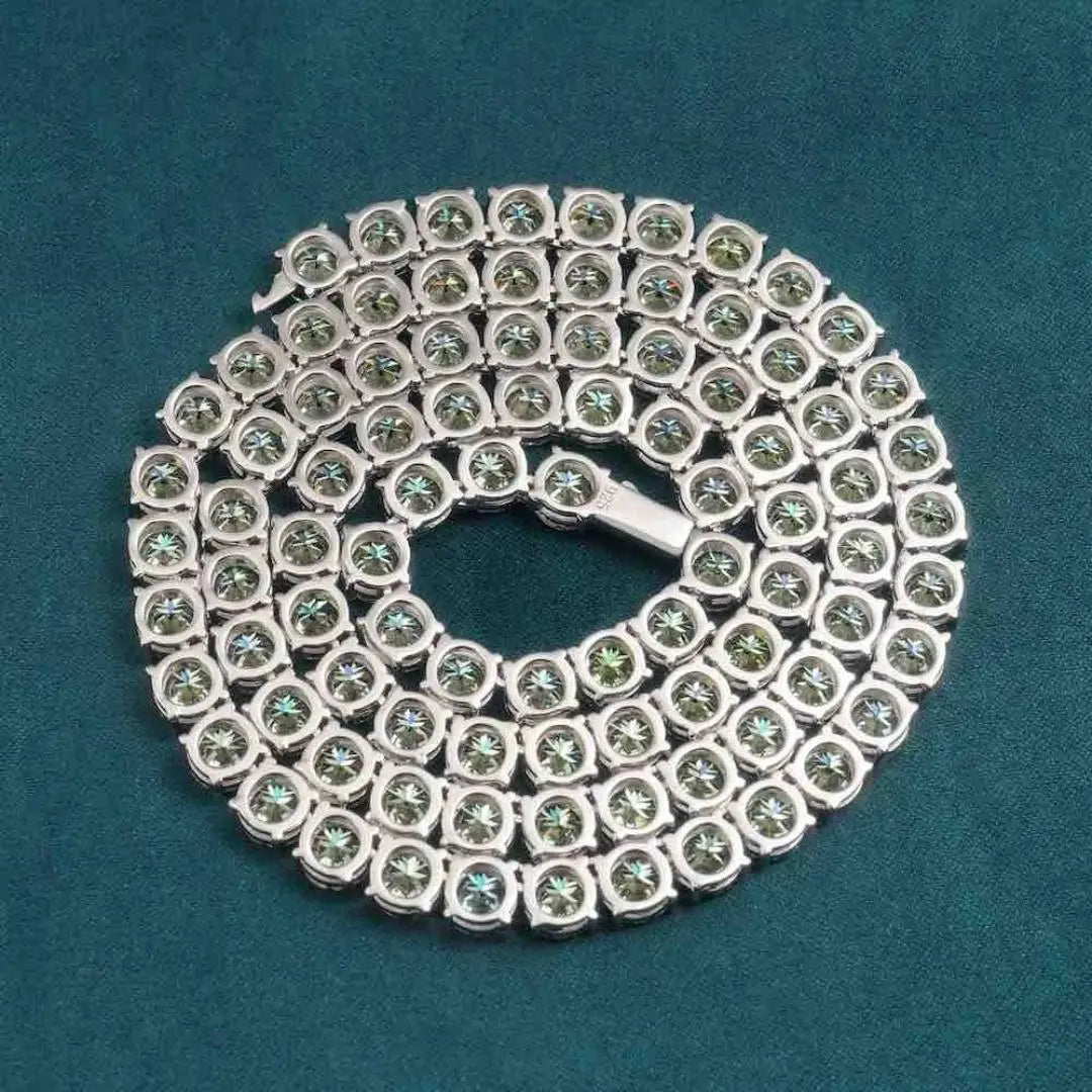 9.1 CT Round Moissanite Tennis Necklace in 14K White Gold Back Side View