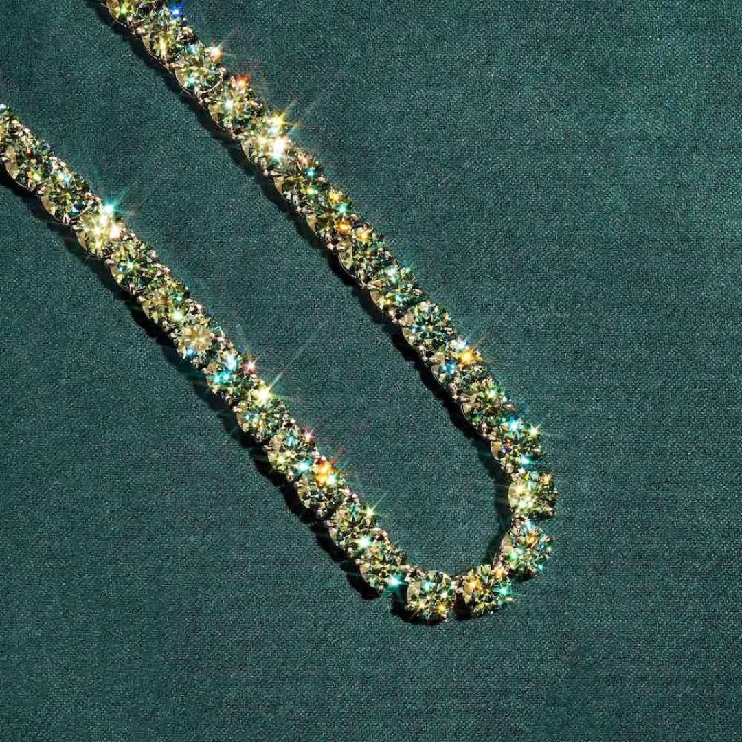 9.1 CT Round Moissanite Tennis Necklace in 14K White Gold Detailed Close Up View