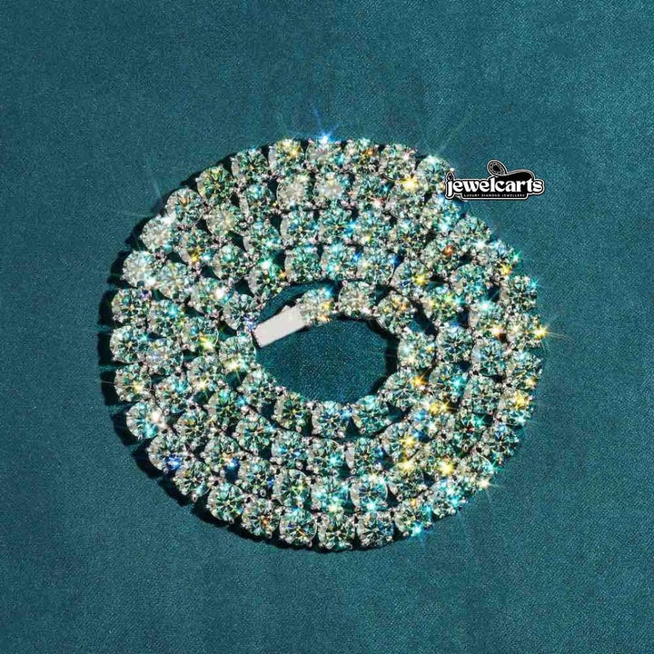 9.1 CT Round Moissanite Tennis Necklace in 14K White Gold Front View