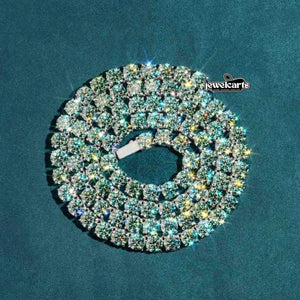 9.1 CT Round Moissanite Tennis Necklace in 14K White Gold Front View