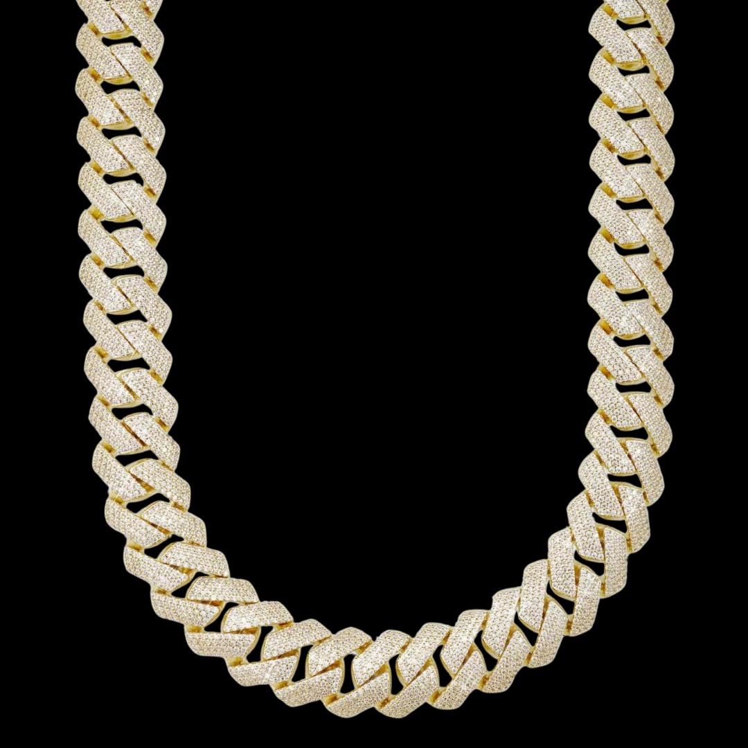 15MM 4-Row Moissanite Cuban Link Chain 14K Gold