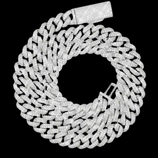 10MM D-E VVS Moissanite Iced Cuban Link Necklace in 14K Gold
