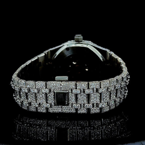 AP Royal Oak Arabic Numerals Dial Fully Iced Out Moissanite Watch Caseback View