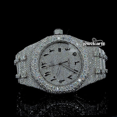 AP Royal Oak Arabic Numerals Dial Fully Iced Out Moissanite Watch