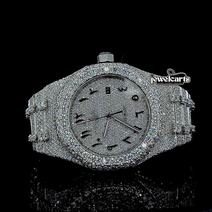 AP Royal Oak Arabic Numerals Dial Fully Iced Out Moissanite Watch Front View
