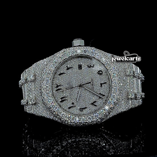 AP Royal Oak Arabic Numerals Dial Fully Iced Out Moissanite Watch Front View