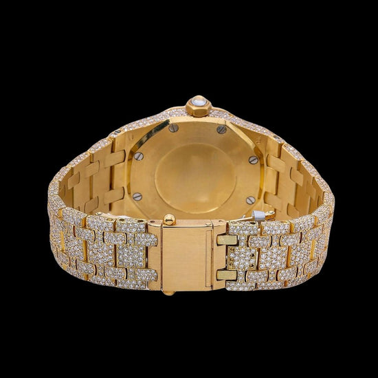 AP Royal Oak Arabic Numerals Diamond Dial Fully Iced Out Yellow Gold Moissanite Watch Caseback View